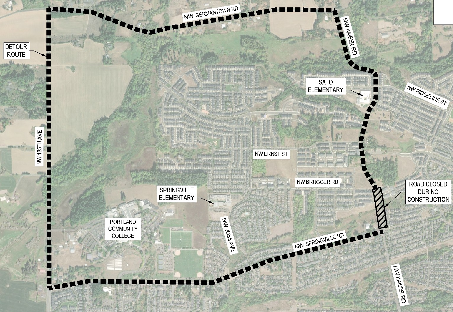 "Kaiser Road detour: drivers should use Germantown Road, 185th Avenue and Springville Road"